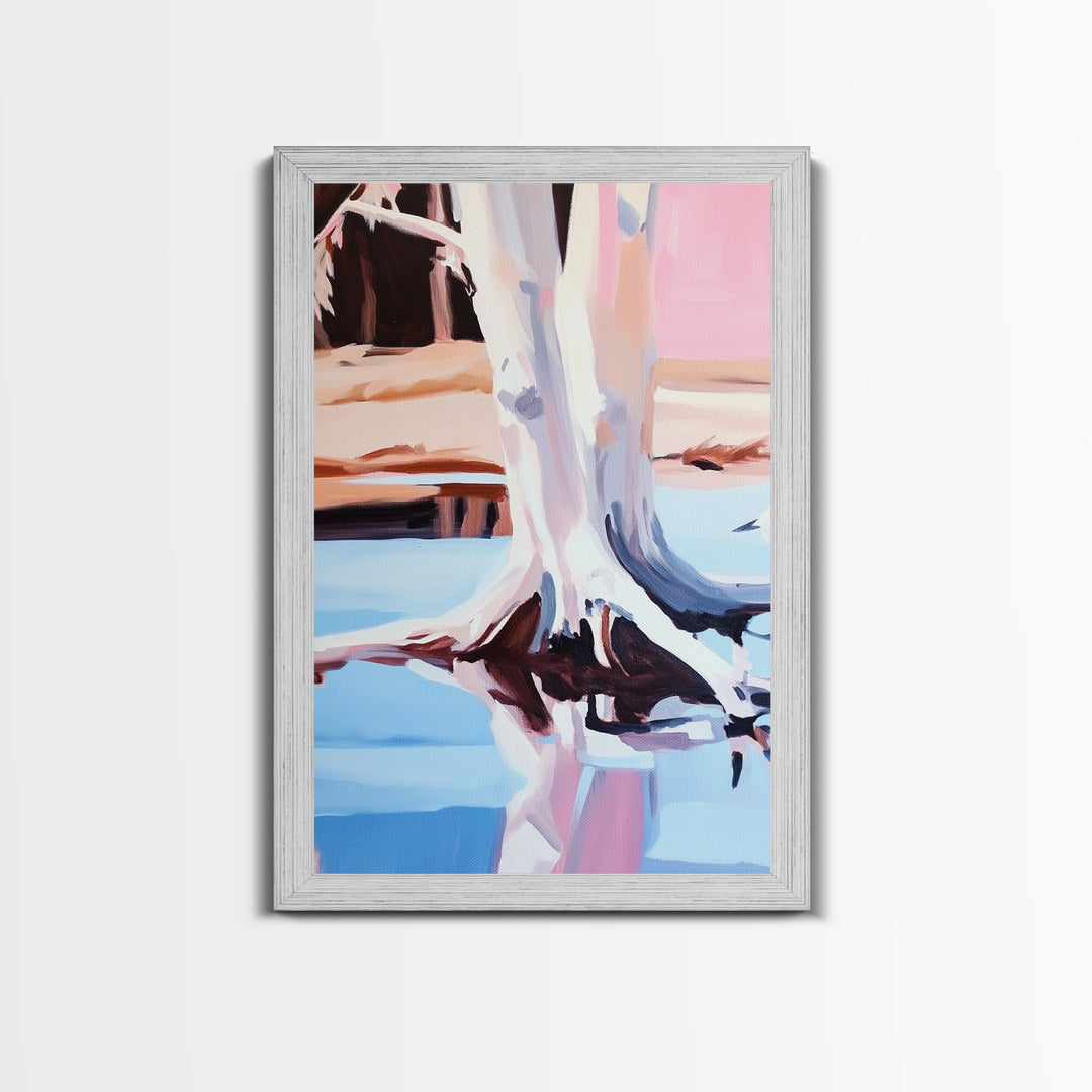 Tree Reflection, Nature Inspired Art, Framed Canvas Print, Minimalist Landscape, Tranquil Water Painting, Contemporary Home Decor