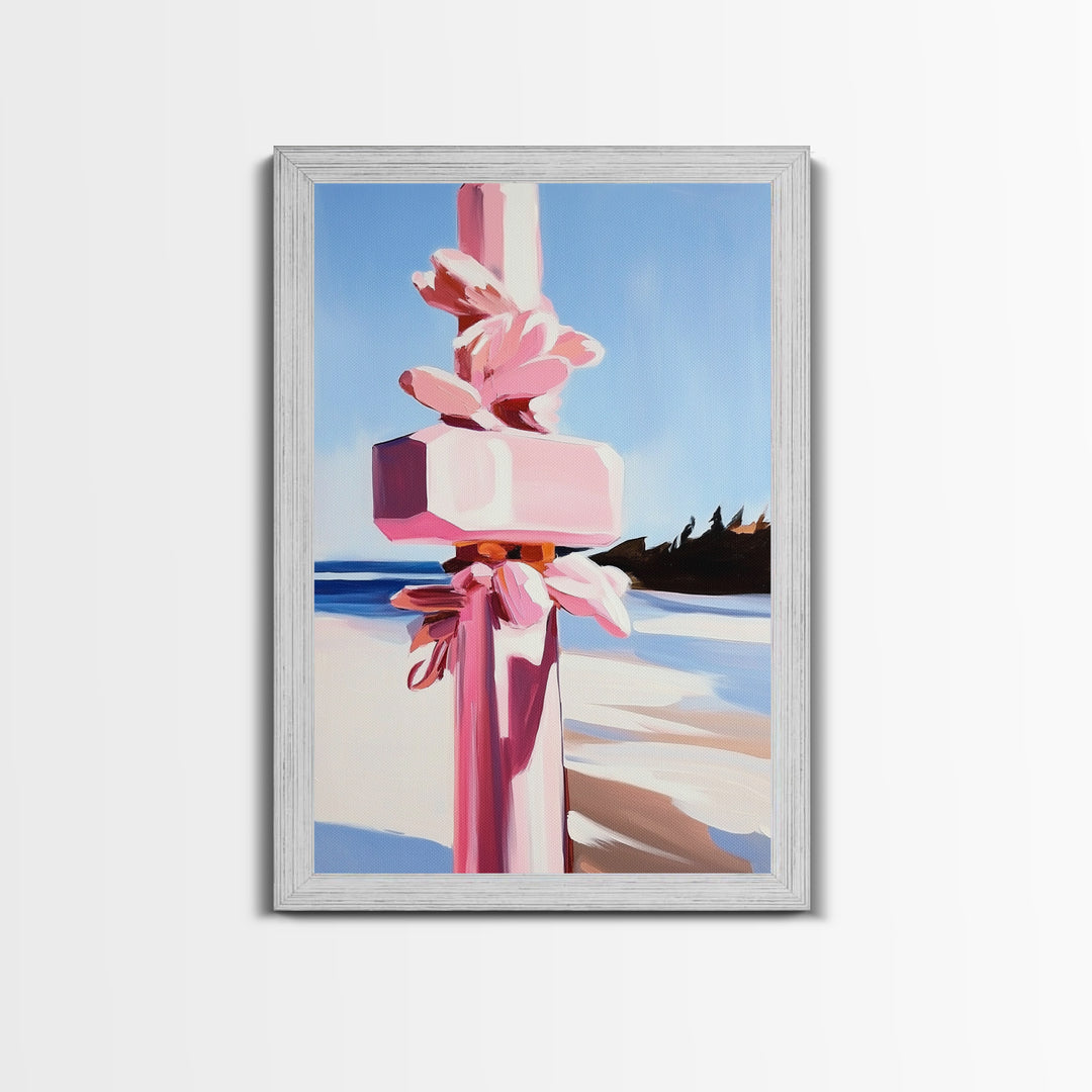 Abstract Coastal Pillar, Ocean Inspired Art, Minimalist Blue Aesthetic, Beach House Decor, Canvas Print, Framed Canvas Print