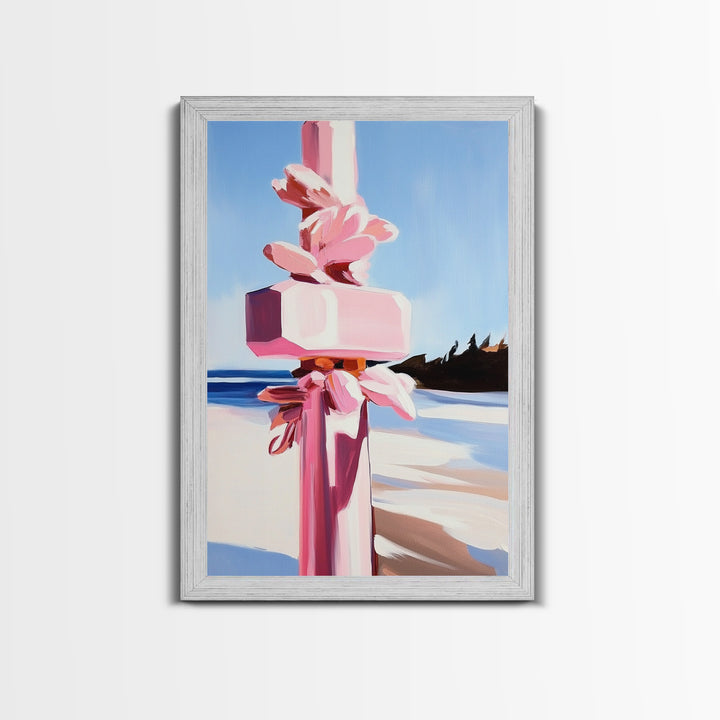 Abstract Coastal Pillar, Ocean Inspired Art, Minimalist Blue Aesthetic, Beach House Decor, Canvas Print, Framed Canvas Print