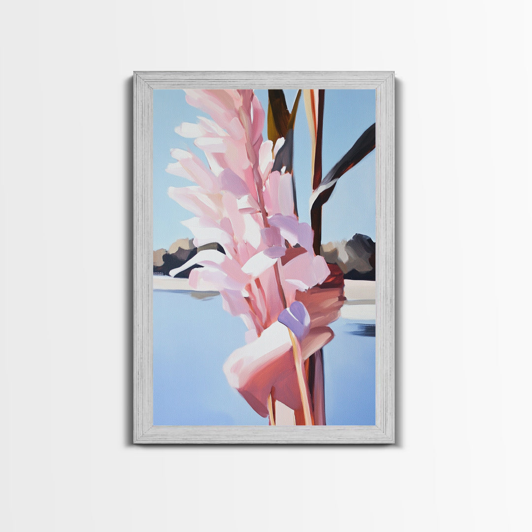 Botanical, Pink Flowers, Summer Nature Art, Canvas Print, Floral Painting, Minimalist Wall Decor, Feminine Home Art, Bedroom Wall Art