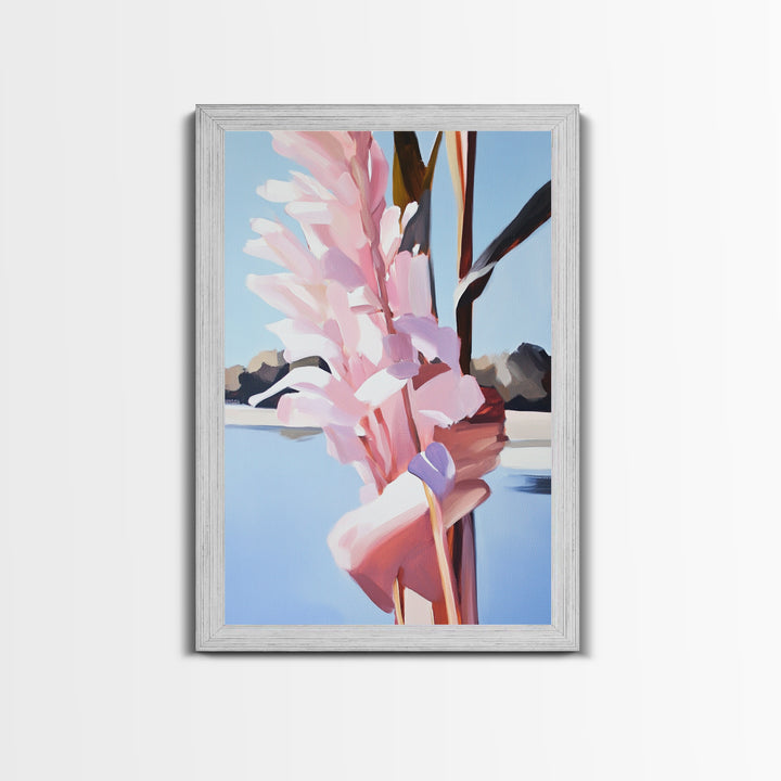 Botanical, Pink Flowers, Summer Nature Art, Canvas Print, Floral Painting, Minimalist Wall Decor, Feminine Home Art, Bedroom Wall Art