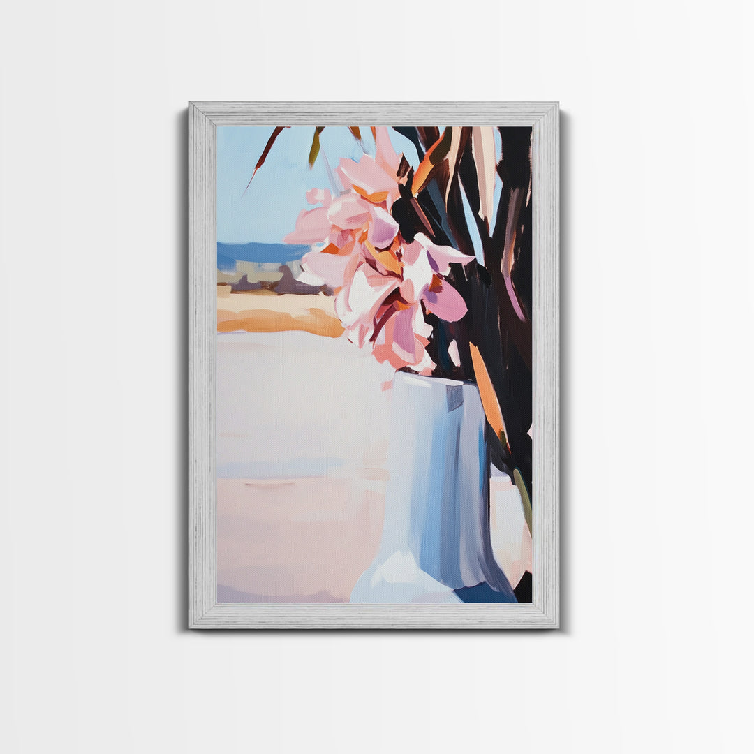 Beach Vase, Coastal Florals, Ocean Breeze, Relaxing Summer Art, Minimalist Aesthetic, Pastel Painting, Living Room Art, Canvas Print