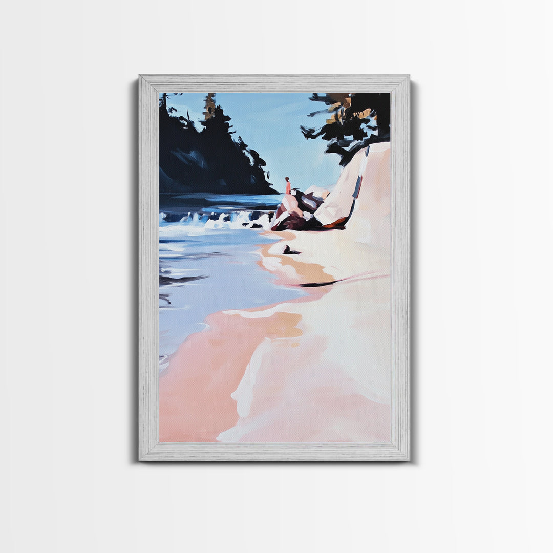 Coastal Escape, Beach Serenity, Soft Ocean Art, Tranquil Nature Scene, Summer Home Decor, Relaxing Wall Art, Framed Canvas Print