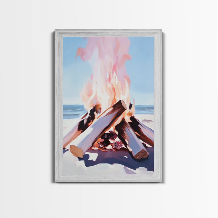 Beach Bonfire, Cozy Fire, Coastal Scene, Canvas Print, Warm Tones, Nautical Decor, Living Room Wall Art, Relaxing Nature Aesthetic