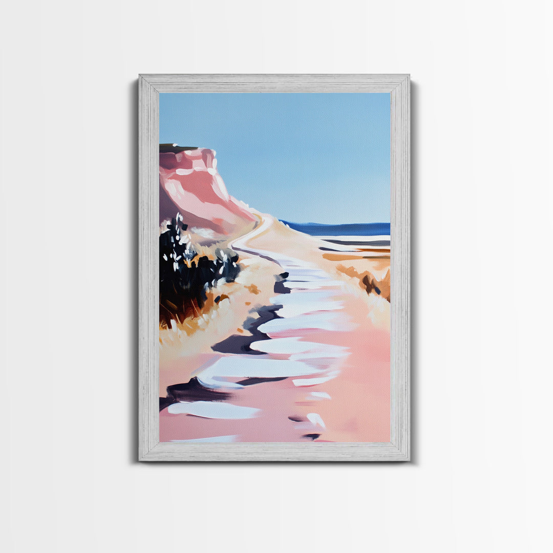 Coastal Path, Scenic Ocean Trail, Seaside Cliffs Art, Framed Canvas Print, Nautical Wall Decor, Beach House Aesthetic Artwork