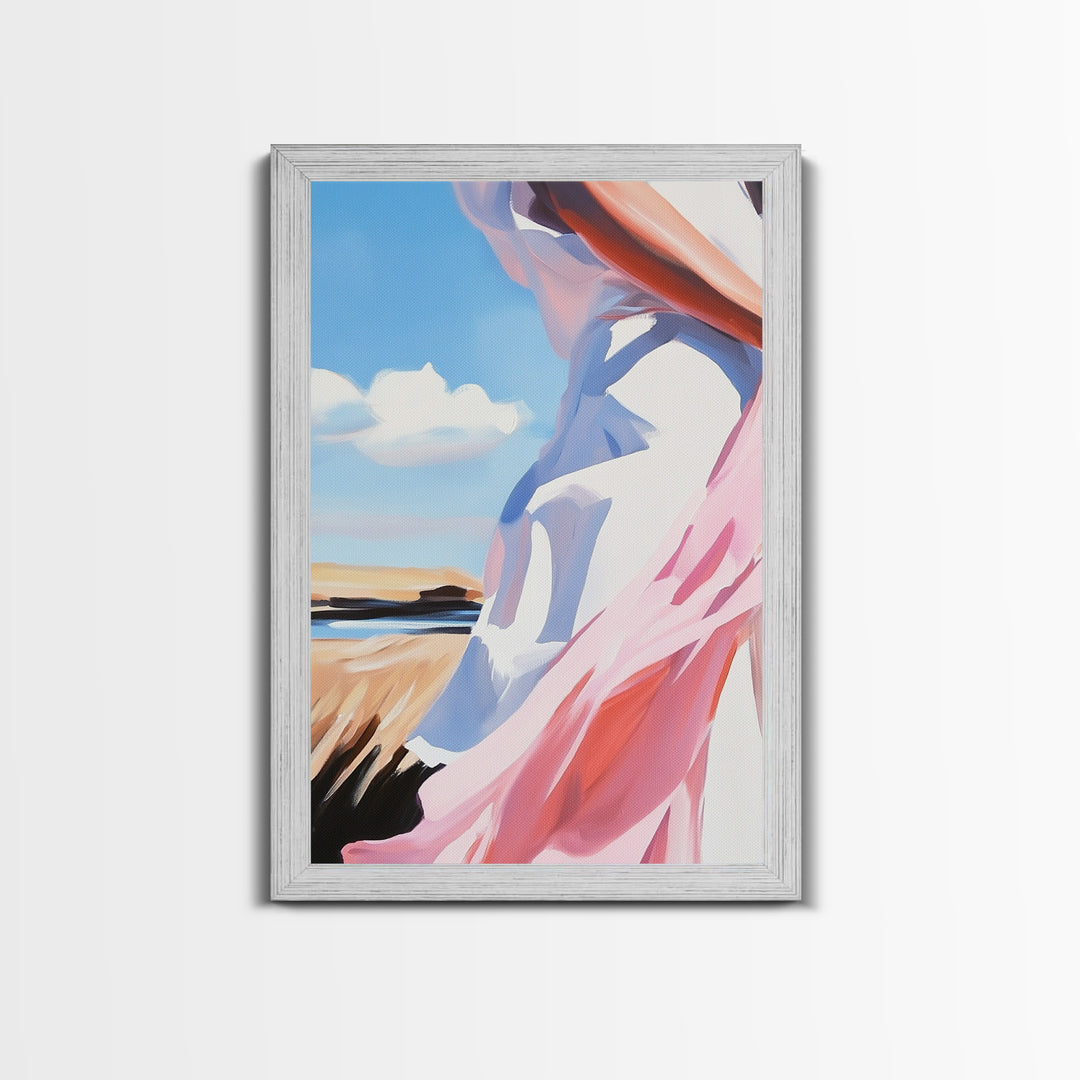 Coastal Breeze, Flowing Dress, Beach Aesthetic, Minimalist Art, Modern Home Decor, Living Room Wall Art, Framed Canvas Print