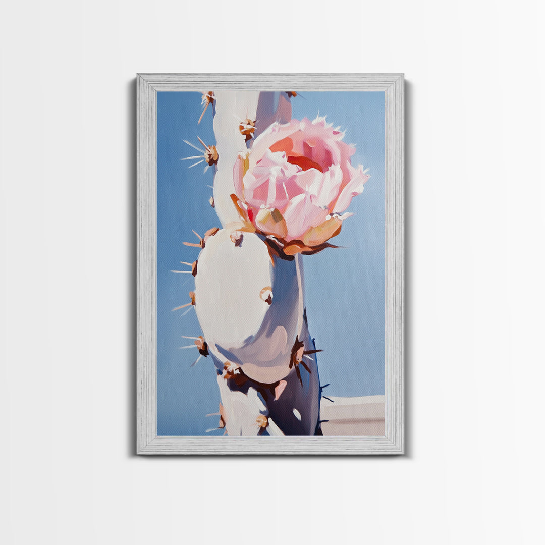 Cactus, Blooming Flower, Desert, Framed Canvas Print, Southwest Wall Art, Boho Aesthetic, Nature Decor, Botanical Art, Bedroom Art