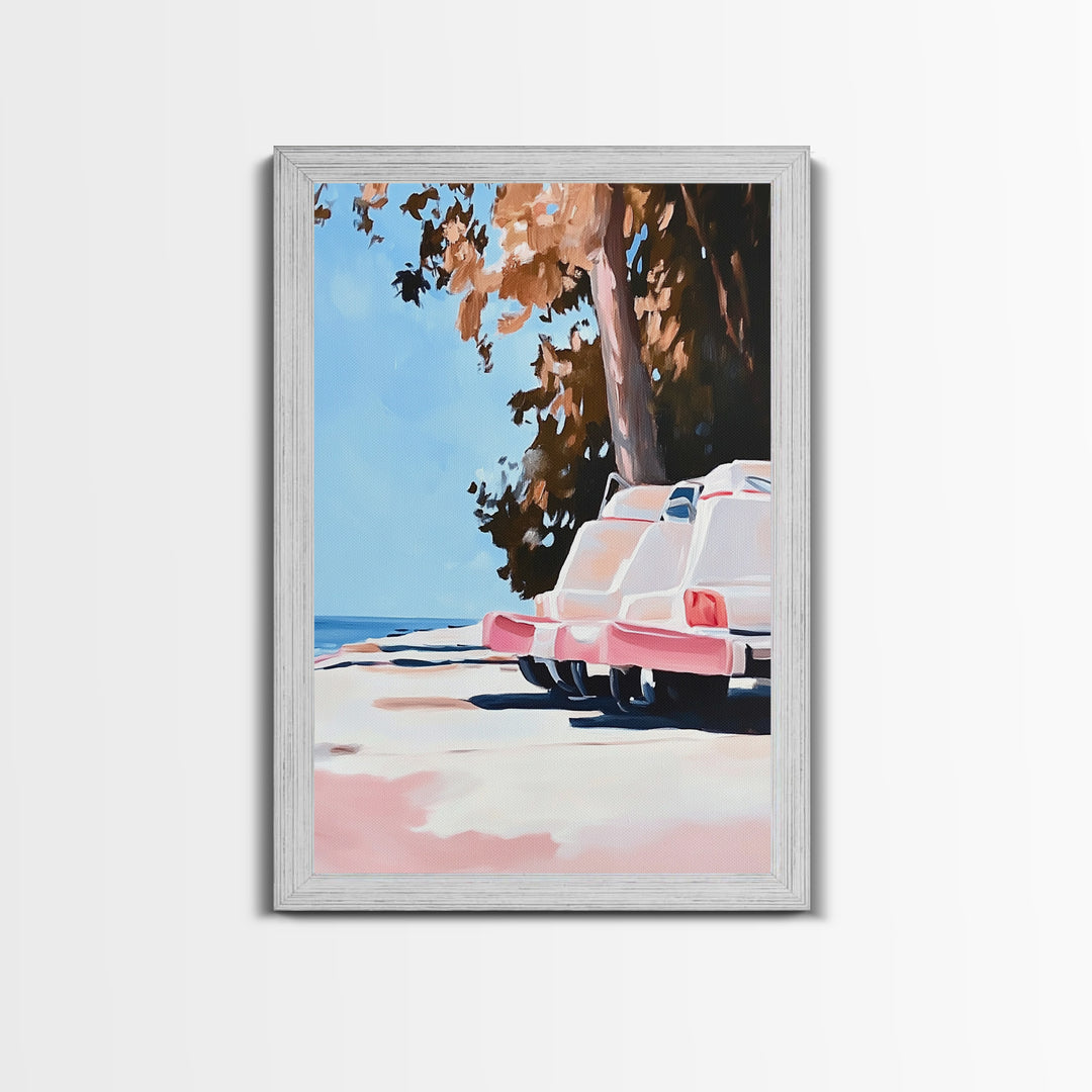 Cliffs and Water, Nature Wall Art, Minimalist Landscape, Coastal Home Decor, Blue and Pink Art, Framed Canvas Print, Office Wall Decor