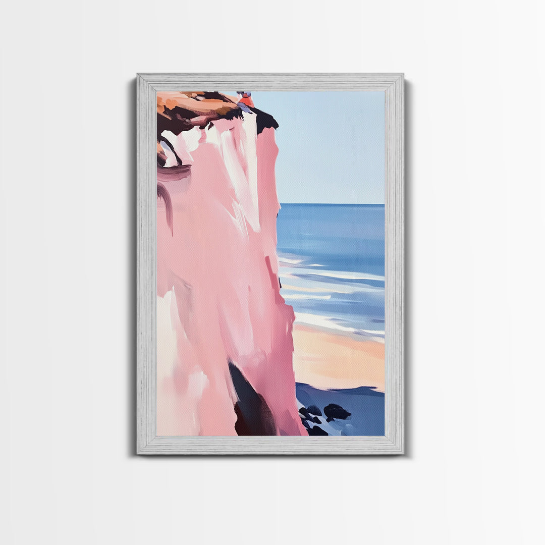 Cliffside Ocean Art, Coastal Landscape Painting, Serene Seaside Decor, Beach House Print, Framed Canvas Print, Living Room Wall Art