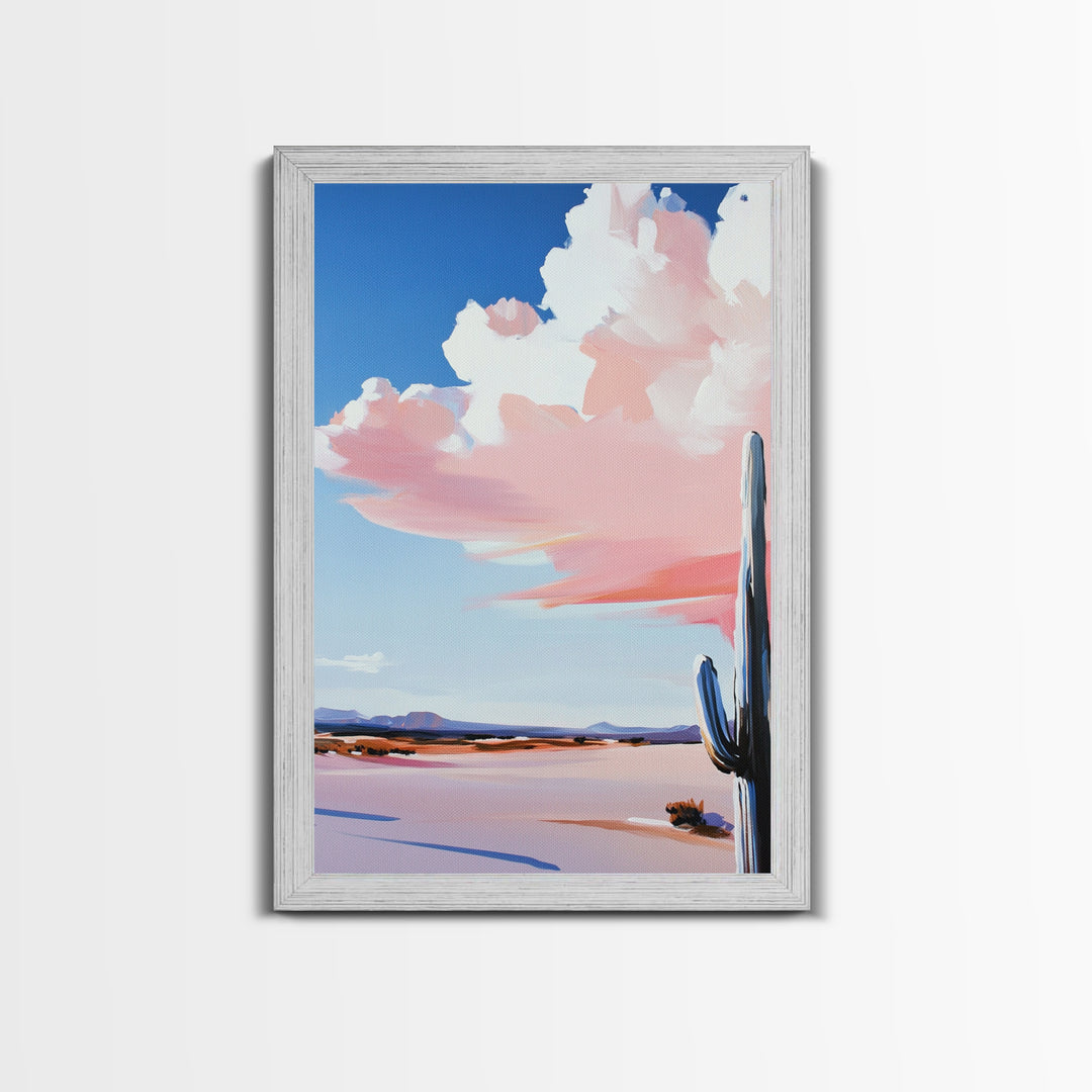 Desert Cactus Art, Southwestern Landscape Painting, Warm Boho Decor, Modern Nature Print, Framed Canvas Print, Living Room Wall Art
