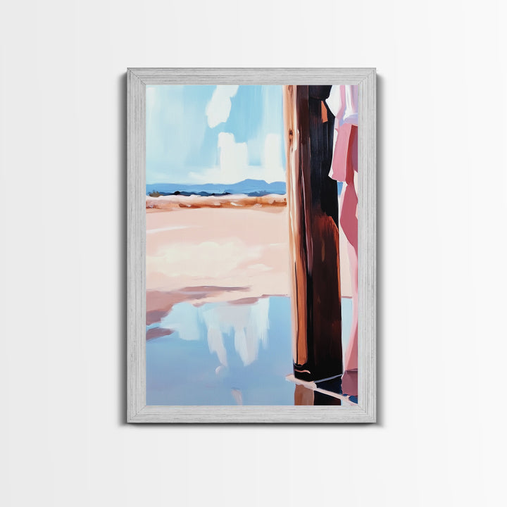 Coastal Fashion Art, Feminine Beach Scene, Pastel Summer Painting, Minimalist Boho Decor, Framed Canvas Print, Bedroom Wall Art