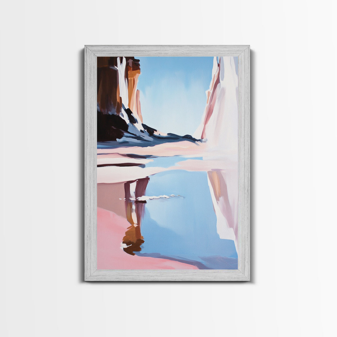 Canyon Lake View, Abstract Western Landscape, Earthy Desert Colors, Modern Nature Art, Framed Canvas Print, Entryway Wall Art