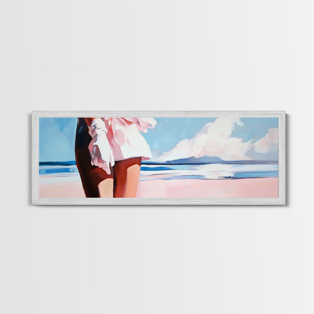 Ocean Breeze, White Dress, Canvas Print, Beach Wall Art, Minimalist Art, Relaxing Home Decor, Blue Sky Painting, Modern Wall Art