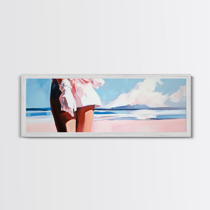 Ocean Breeze, White Dress, Canvas Print, Beach Wall Art, Minimalist Art, Relaxing Home Decor, Blue Sky Painting, Modern Wall Art