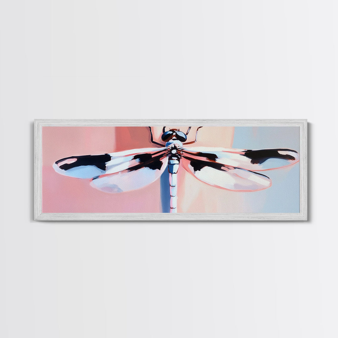 Dragonfly, Framed Canvas Print, Nature Wall Art, Pastel Aesthetic, Boho Artwork, Elegant Home Decor, Insect Painting, Minimalist Art