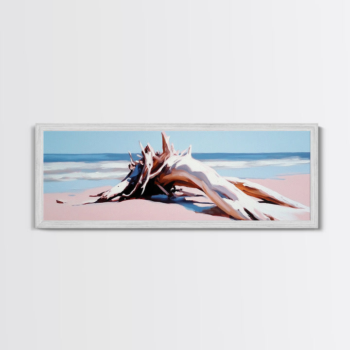 Beach Driftwood, Coastal Art, Seaside Wall Decor, Nature Painting, Canvas Print, Living Room Wall Art, Modern Beach House Art