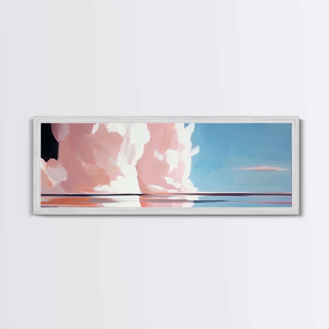 Pink Clouds, Ocean Reflection, Dreamy Sky, Framed Canvas Print, Surreal Landscape, Coastal Wall Art, Minimalist Decor, Bedroom Art