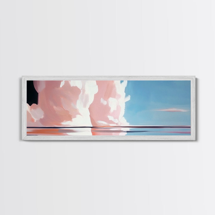 Pink Clouds, Ocean Reflection, Dreamy Sky, Framed Canvas Print, Surreal Landscape, Coastal Wall Art, Minimalist Decor, Bedroom Art