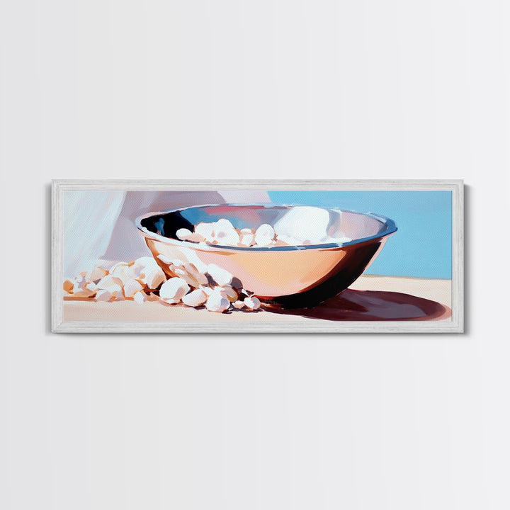 Bowl, Marshmallows, Cozy Winter Aesthetic, Canvas Print, Kitchen Wall Art, Modern Still Life, Warm Neutral Decor, Minimalist Home