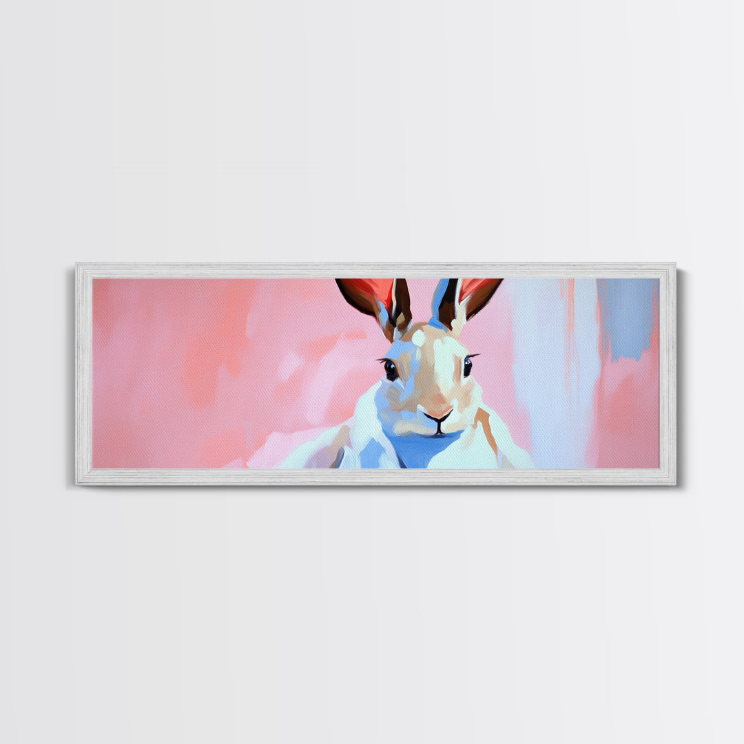 Bunny Portrait, Cute Animal Art, Soft Pastel Aesthetic, Whimsical Home Decor, Nursery Design, Easter Wall Decor, Framed Canvas Print