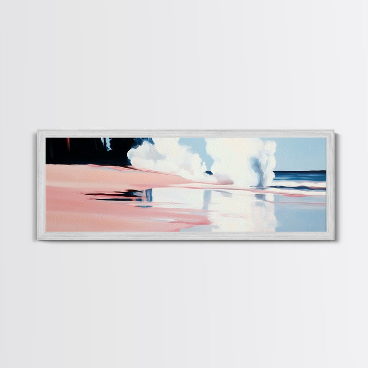 Crashing Waves, Pink and Blue, Coastal Art, Modern Wall Decor, Beach House Aesthetic, Minimalist Surf Art, Canvas Print, Serene Seascape