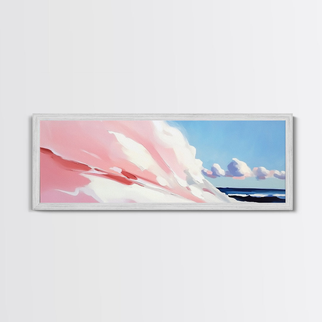 Rolling Waves, Soft Pastel, Modern Coastal Art, Minimalist Ocean Print, Blue and Pink Decor, Relaxing Beach Scene, Canvas Print