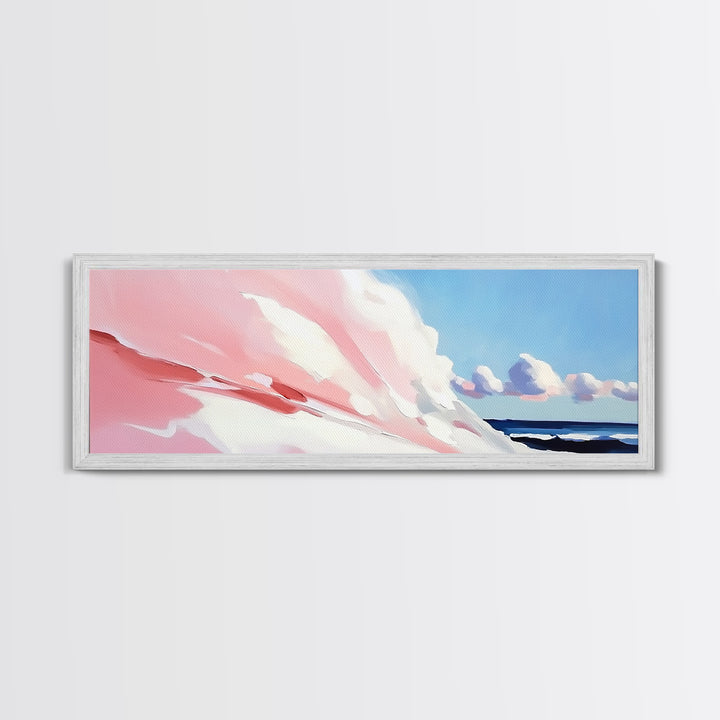 Rolling Waves, Soft Pastel, Modern Coastal Art, Minimalist Ocean Print, Blue and Pink Decor, Relaxing Beach Scene, Canvas Print