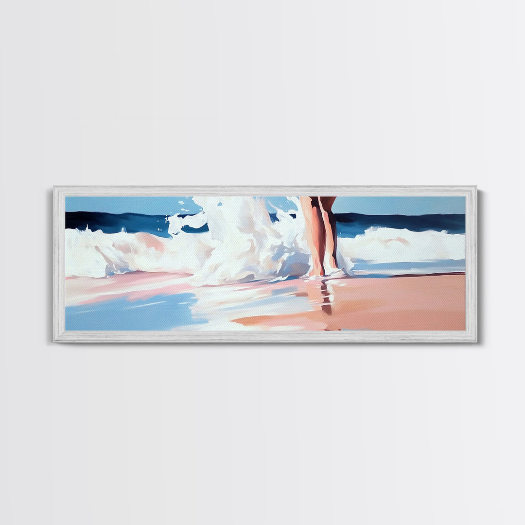 Beach Reflection, Seascape Art, Framed Canvas Print, Coastal Wall Art, Nautical Home Decor, Minimalist Water Painting, Bathroom Art