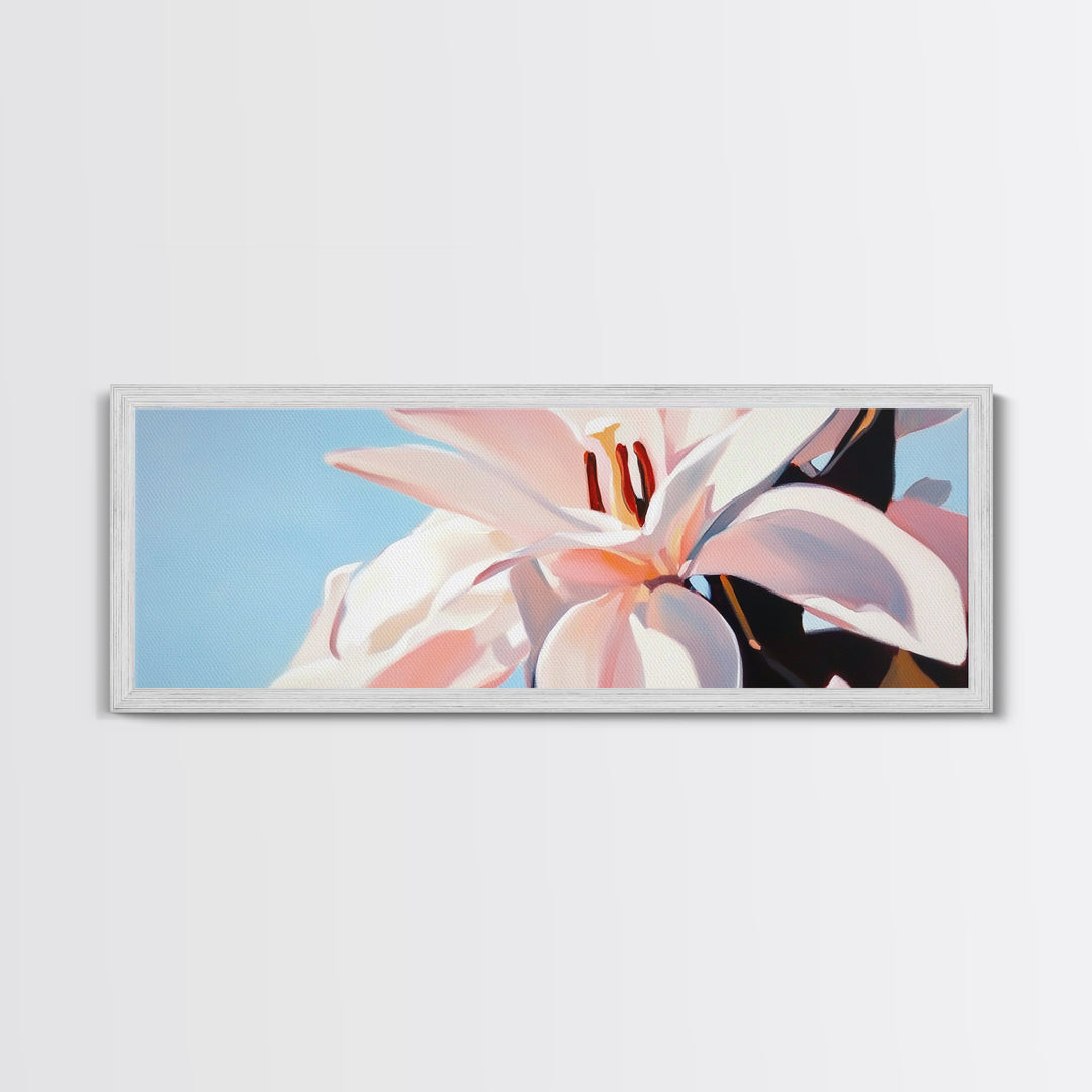 Blooming Lily, Floral, Nature, Framed Canvas Print, Botanical Wall Art, Pastel Home Decor, Feminine Aesthetic, Living Room Wall Art
