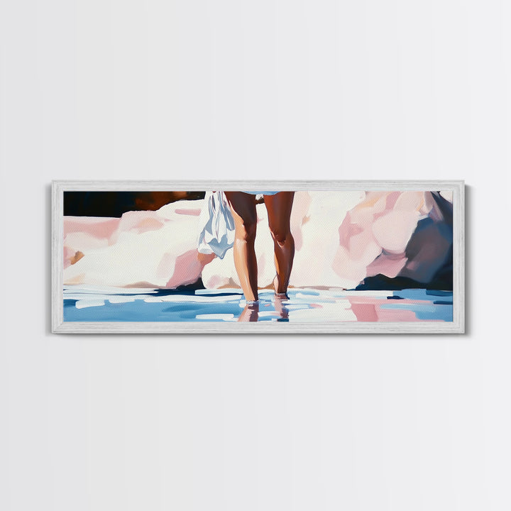 Beach Reflection, Coastal Art, Bedroom Wall Art, Framed Canvas Print, Soft Pastel Tones, Modern Painting, Boho Beach Aesthetic