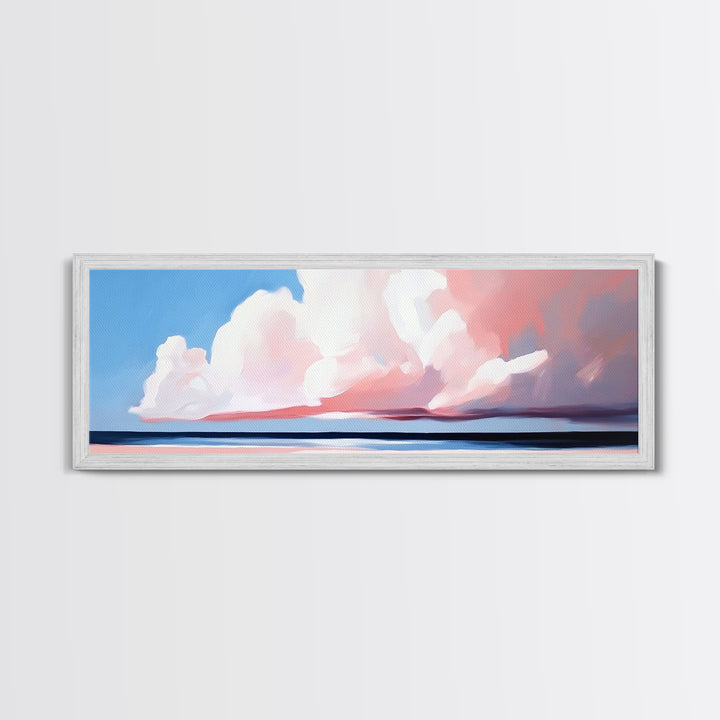 Cloudy Horizon, Sunset Beach, Pastel Sky, Canvas Print, Modern Seascape, Relaxing Coastal Wall Art, Dreamy Ocean Decor, Minimalist