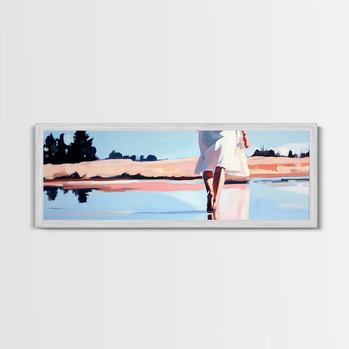 Ocean Walk, Barefoot Beach, Serene Waves, Coastal Canvas Print, Bedroom Wall Art, Minimalist Art, Relaxing Seascape Aesthetic