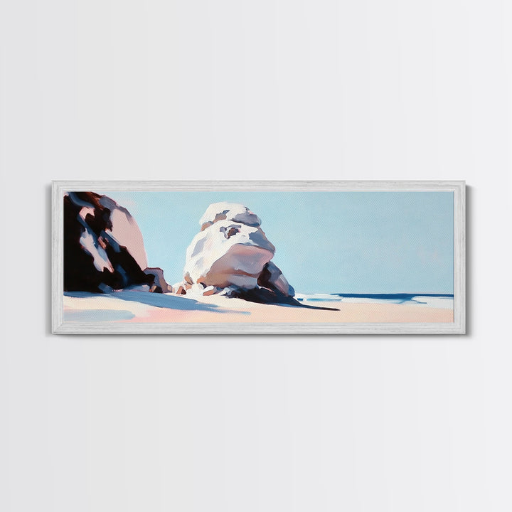 Ocean Rock Formation, Coastal Landscape, Serene Beach Scene, Minimalist Nature Art, Living Room Decor, Tranquil Canvas Print