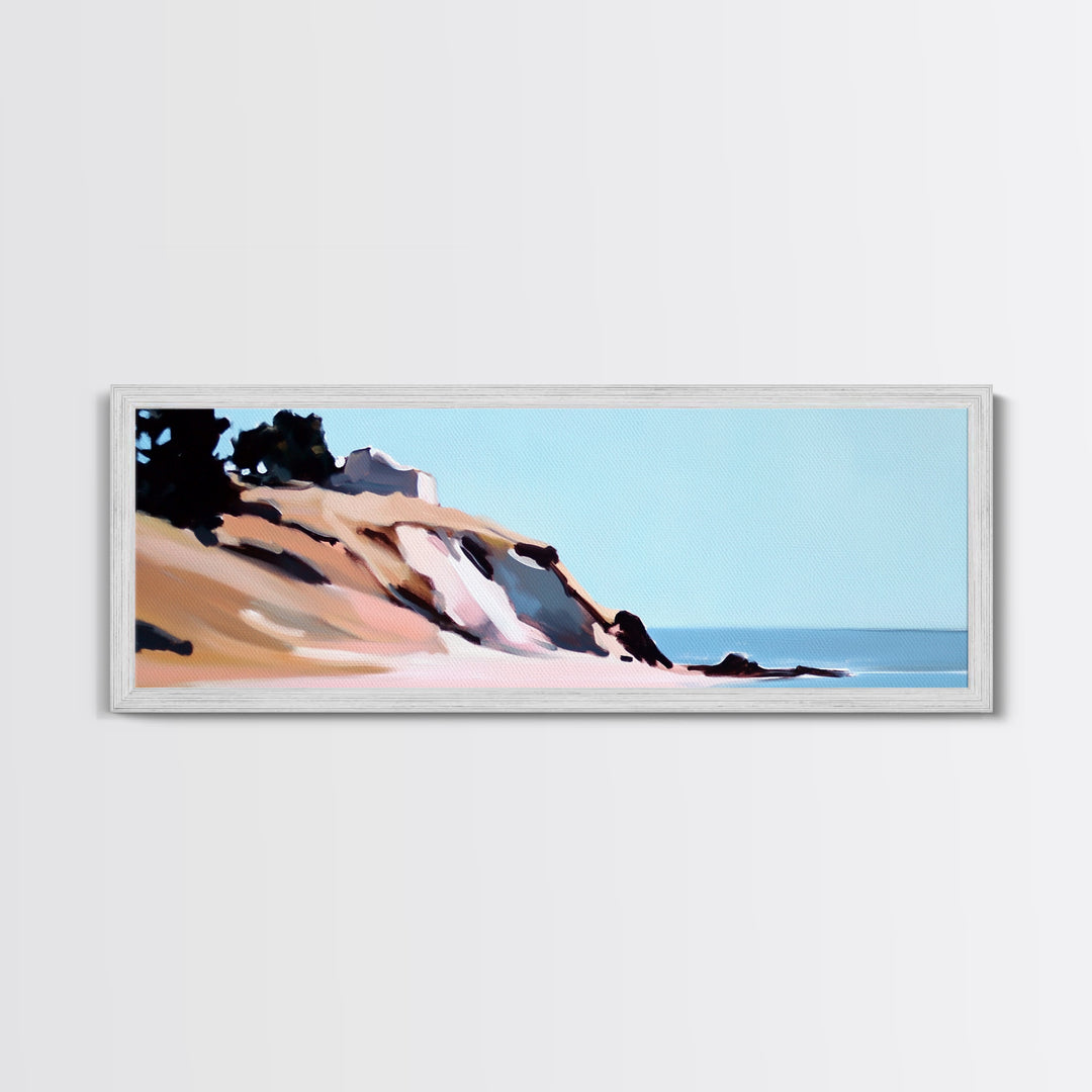 Coastal Cliff, Beach Landscape, Ocean View, Tranquil Seaside, Framed Canvas Print, Living Room Wall Art, Nautical Home Decor