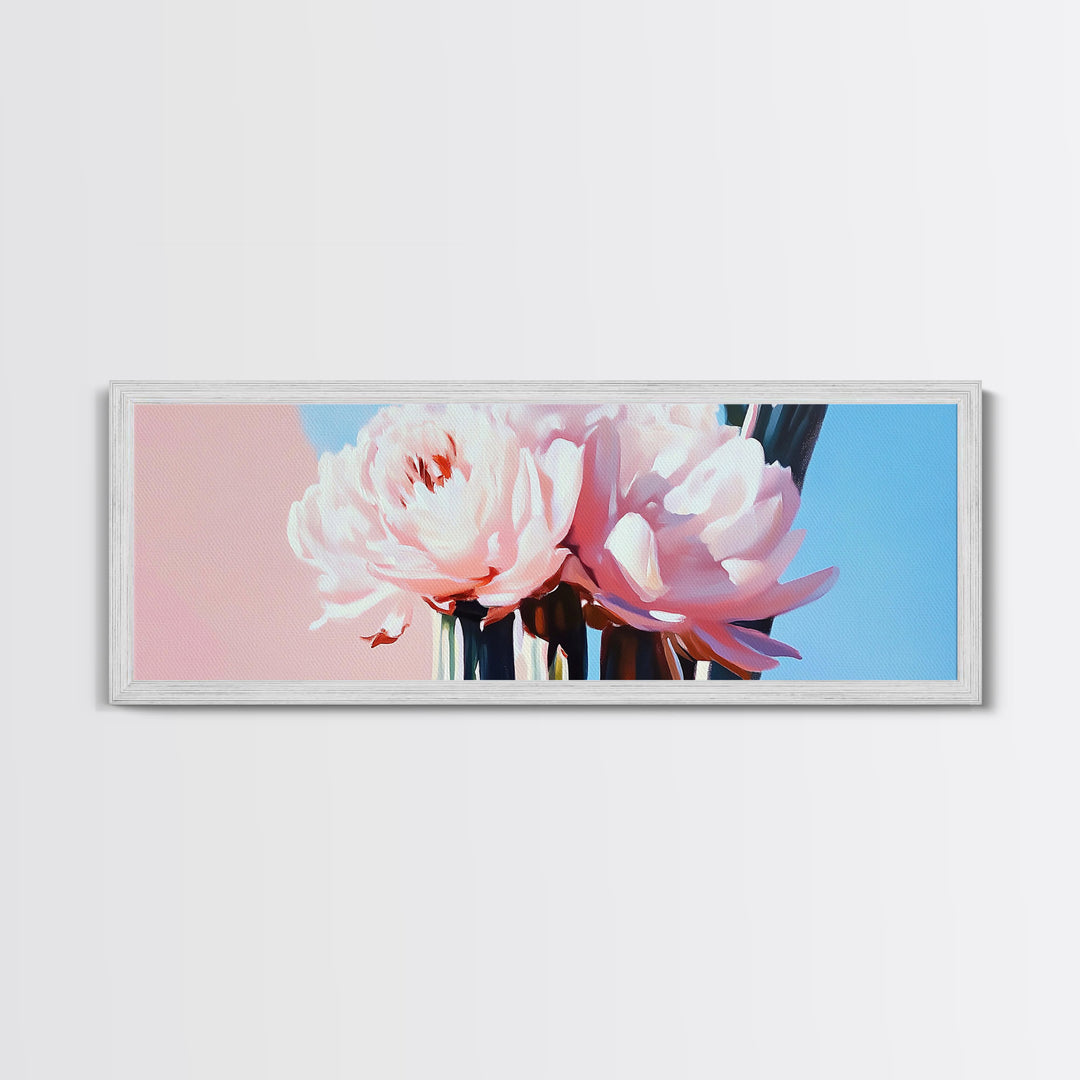 Peony Blooms, Pastel Wall Art, Feminine Aesthetic, Romantic Decor, Framed Canvas Print, Boho Bedroom Art, Floral Artwork