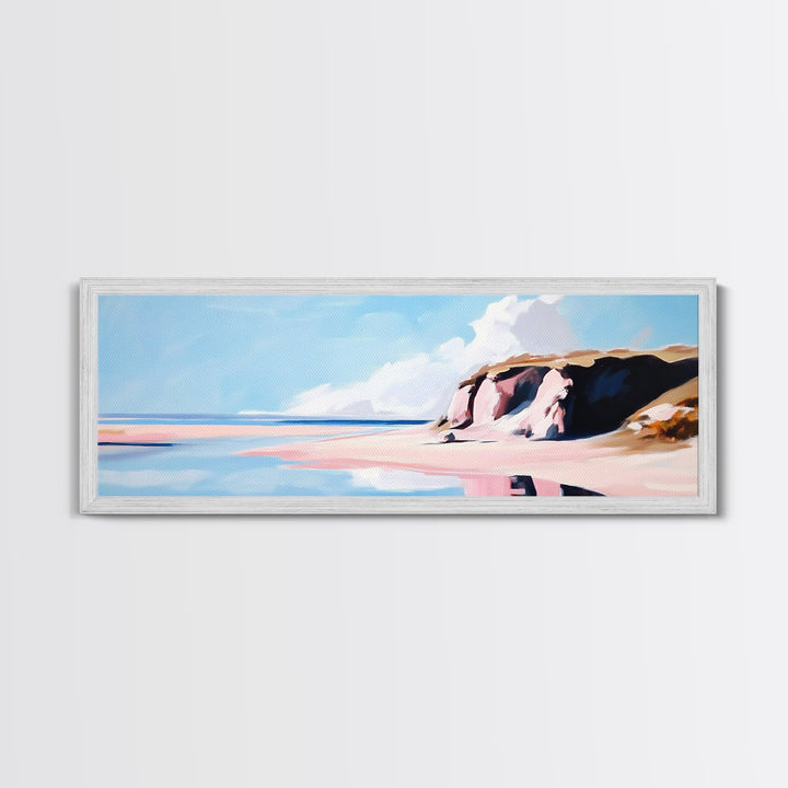 Coastal Landscape, Beach Wall Art, Ocean Painting, Pastel Seascape, Living Room Decor, Minimalist Art, Framed Canvas Print