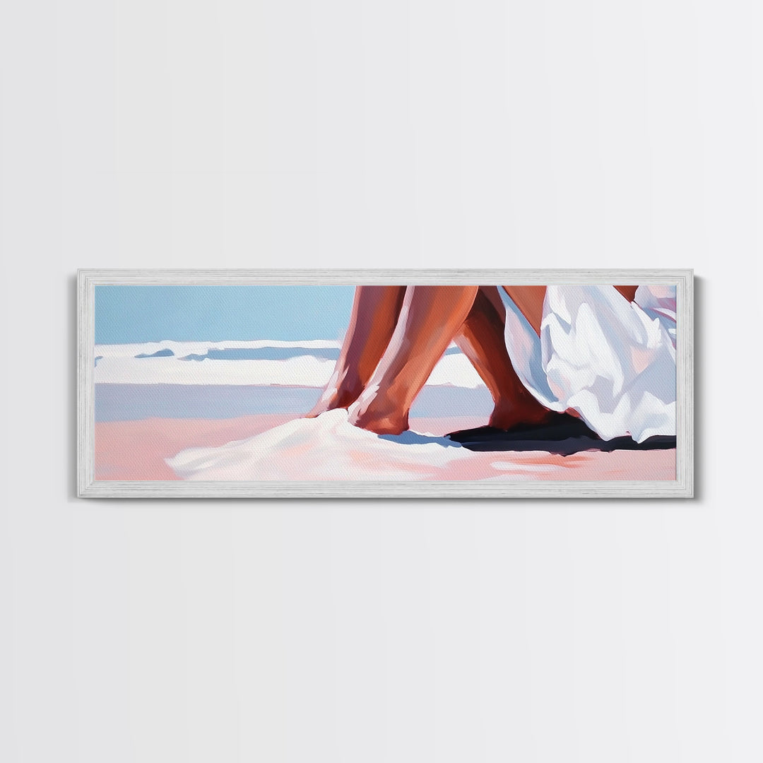 Romantic Beach, Ocean Waves, Coastal Painting, Minimalist Seascape, Pastel Sand Art, Nautical Wall Decor, Bedroom Art, Framed Canvas Print