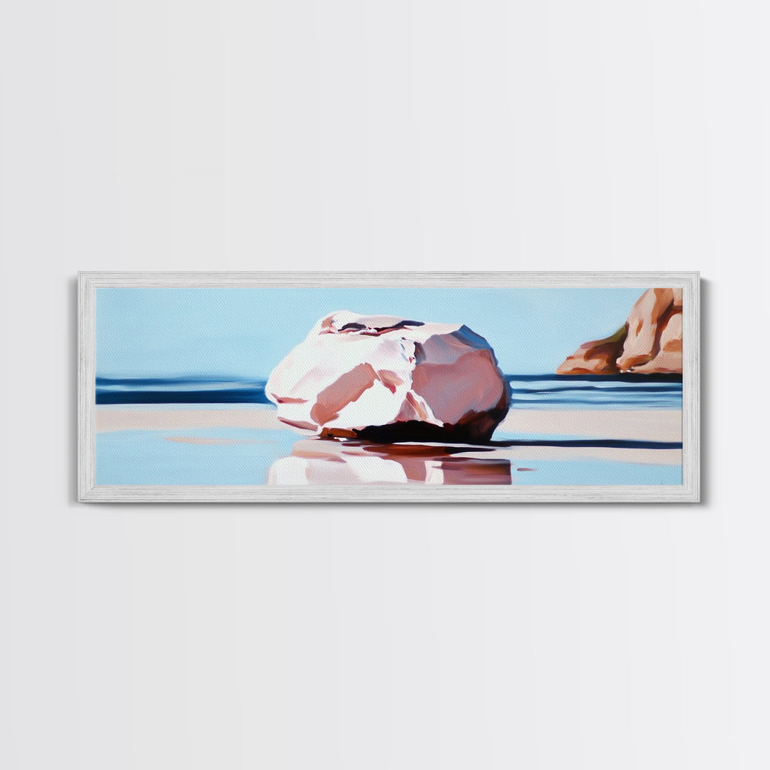 Beach Rock, Coastal Scene, Serene Landscape, Framed Canvas Print, Minimalist Wall Art, Modern Decor, Ocean Wall Art, Office Art