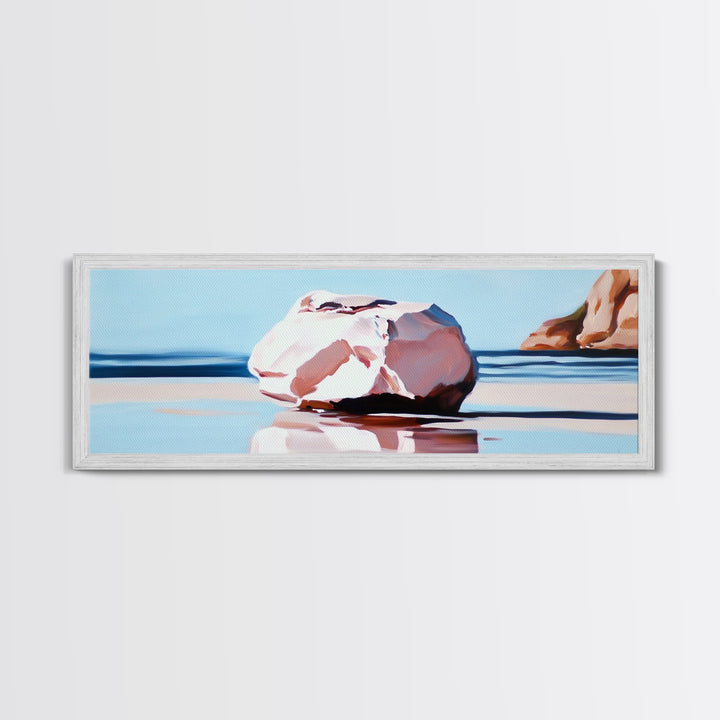 Beach Rock, Coastal Scene, Serene Landscape, Framed Canvas Print, Minimalist Wall Art, Modern Decor, Ocean Wall Art, Office Art
