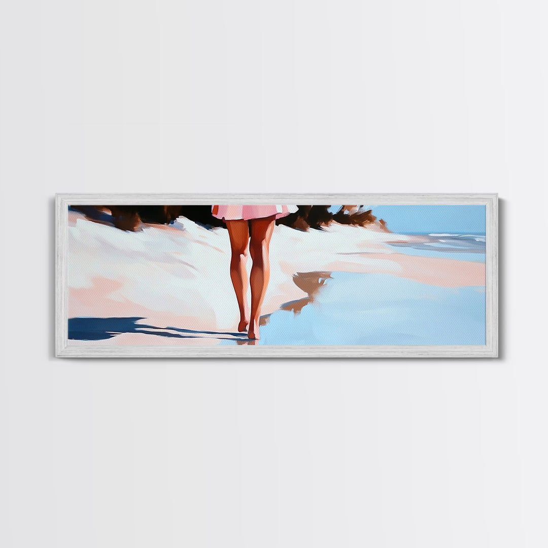 Romantic Reflection, Sand and Sea, Dreamy Pastels, Framed Canvas Print, Coastal Art, Beach House Decor, Serene Aesthetic Painting