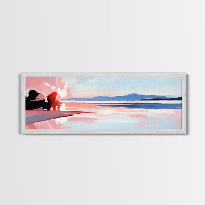 Ocean Bliss, Beach Serenity, Sunset Vibes, Framed Canvas Print, Coastal Decor, Nautical Theme, Living Room Art, Relaxing Wall Painting