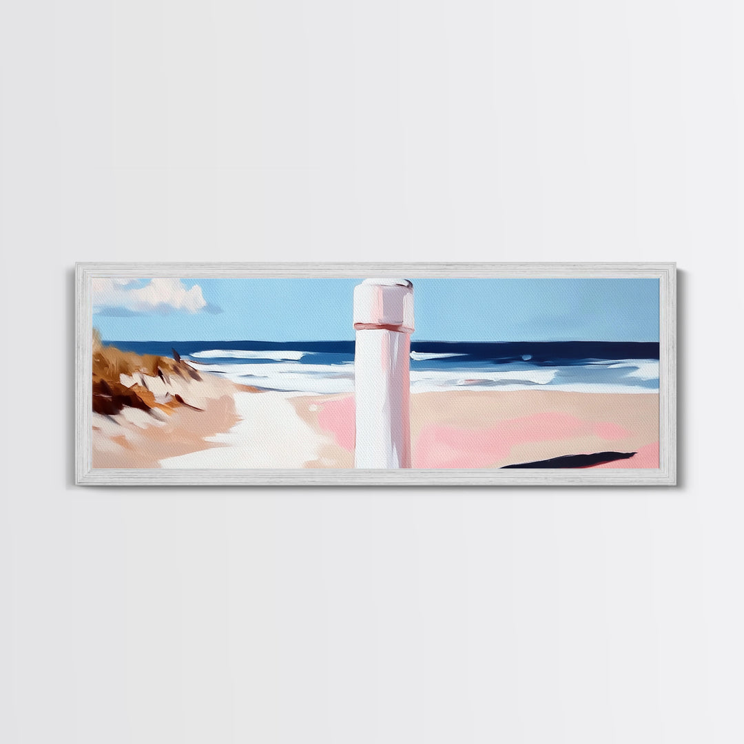 Beach Fence Painting, Coastal Scene Print, Ocean Art, Minimalist Seascape, Large Canvas Print, Living Room Wall Decor, Nautical Art