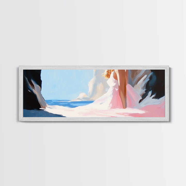 Ocean Cave, Dreamy Seascape, Coastal Beauty, Framed Canvas Print, Living Room Art, Boho Beach Decor, Minimalist Modern Landscape