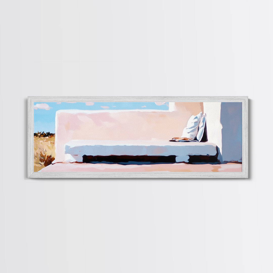 Desert Bench, Cozy Minimalist, Soft Neutral Tones, Boho Retreat, Modern Home Decor, Canvas Print, Living Room Wall Art, Earthy Tones