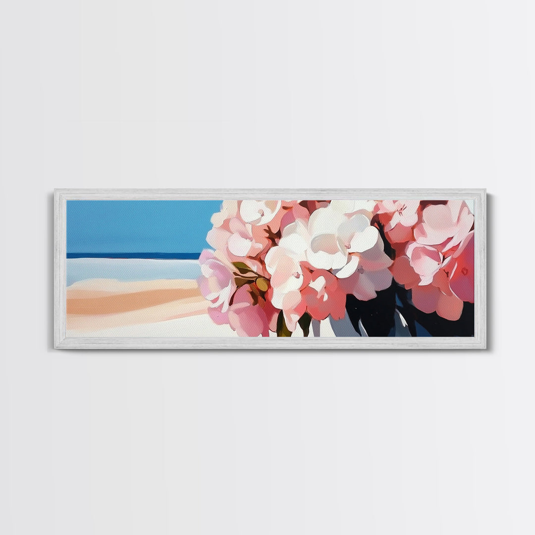 Hydrangea Blooms, Coastal Flowers, Nature Wall Art, Living Room Decor, Summer Aesthetic, Impressionist Style, Framed Canvas Print