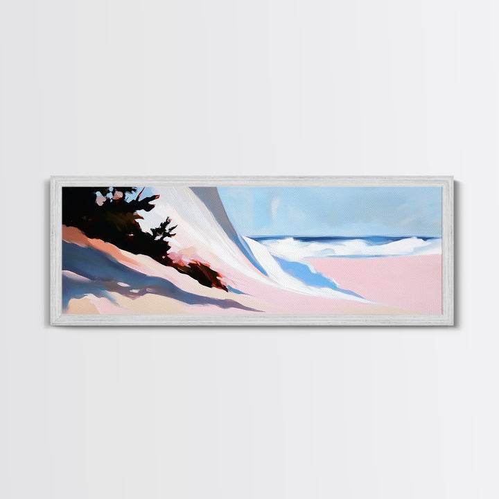 Ocean Breeze, Cliffside Waves, Coastal Landscape, Living Room Art, Nautical Decor, Minimalist Aesthetic, Framed Canvas Print, Blue Hues