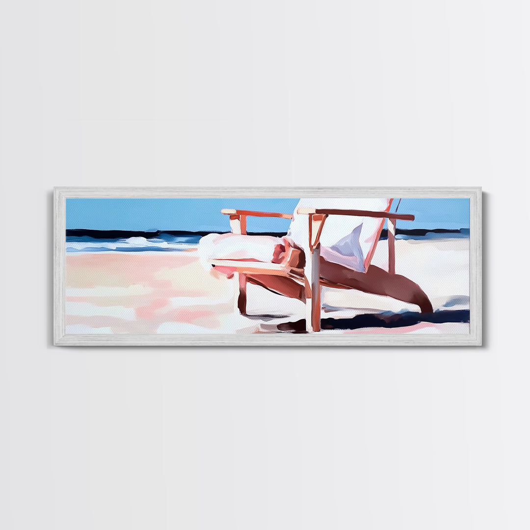 Beach Chair, Coastal Relaxation, Vacation Home Art, Canvas Print, Seaside Aesthetic, Minimalist Beach Painting, Soft Pastel Art