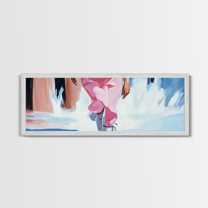 Beach Walk, Coastal Wall Art, Seascape Painting, Soft Pastel Home Decor, Minimalist Beach Aesthetic, Framed Canvas Print, Ocean Art