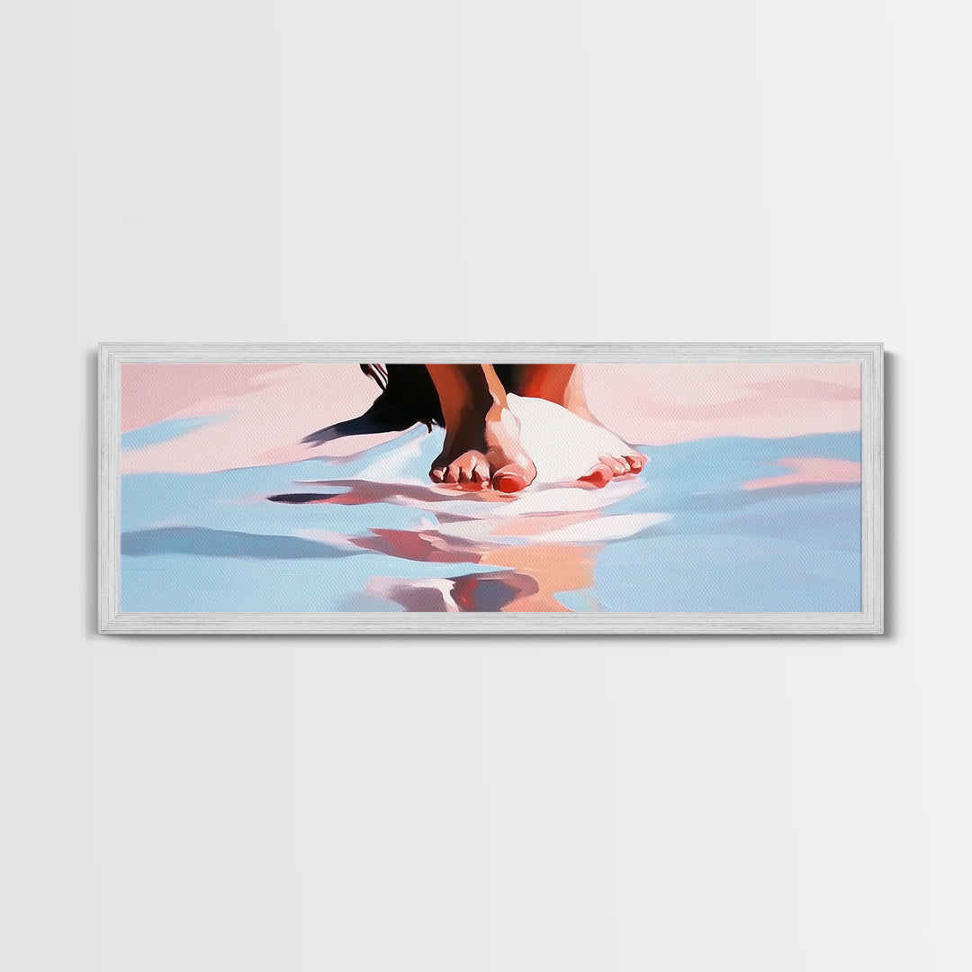 Barefoot Reflection, Beach Wall Art, Ocean Painting, Minimalist Coastal Decor, Modern Seascape, Framed Canvas Print, Boho Home Aesthetic