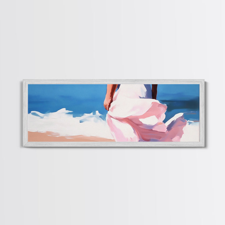 Ocean Breeze, Woman on Beach, Coastal Aesthetic, Framed Canvas Print, Minimalist Art, Boho Wall Decor, Bedroom Wall Artwork